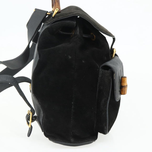 GUCCI Bamboo Backpack Suede Black Gold 003 2058 0016 Auth 175199