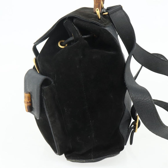 GUCCI Bamboo Backpack Suede Black Gold 003 2058 0016 Auth 175199