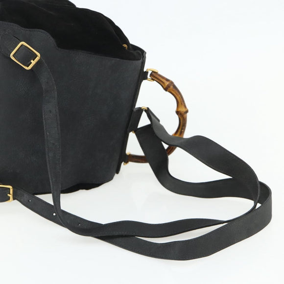 GUCCI Bamboo Backpack Suede Black Gold 003 2058 0016 Auth 175199
