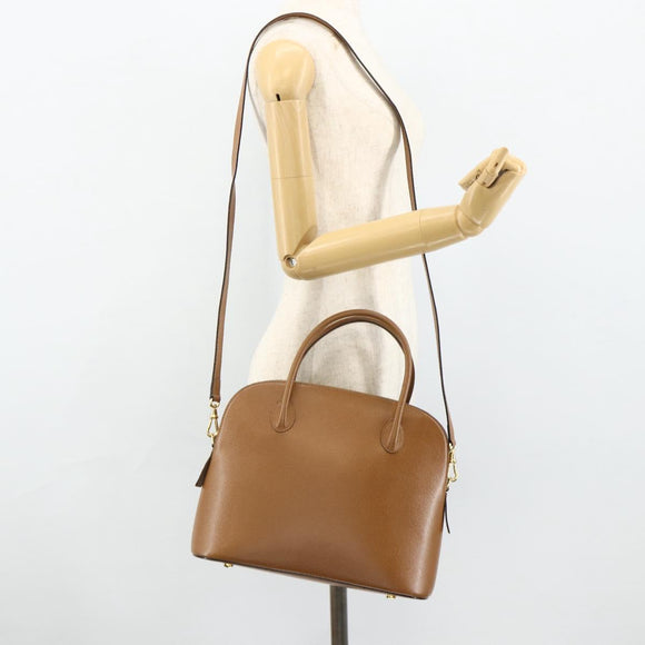 CELINE Hand Bag Leather 2way Brown Gold Auth 175201