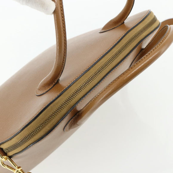 CELINE Hand Bag Leather 2way Brown Gold Auth 175201