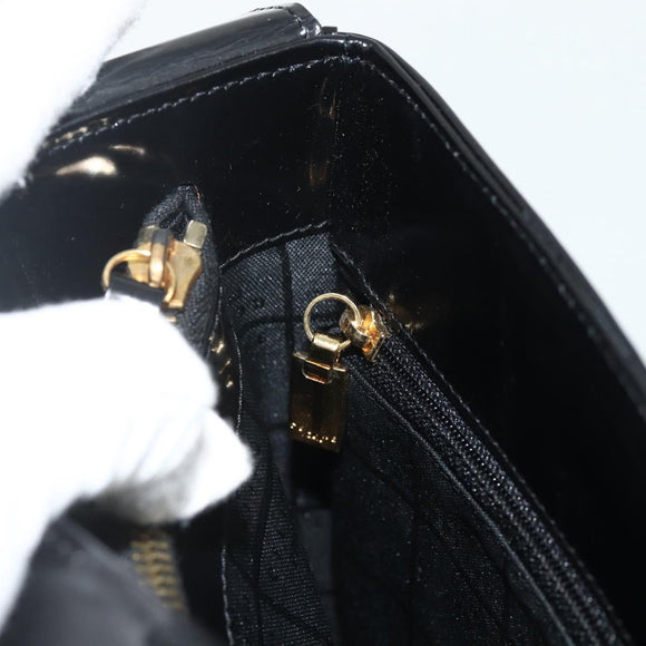 CELINE Shoulder Bag Patent leather Black Gold Auth 175204