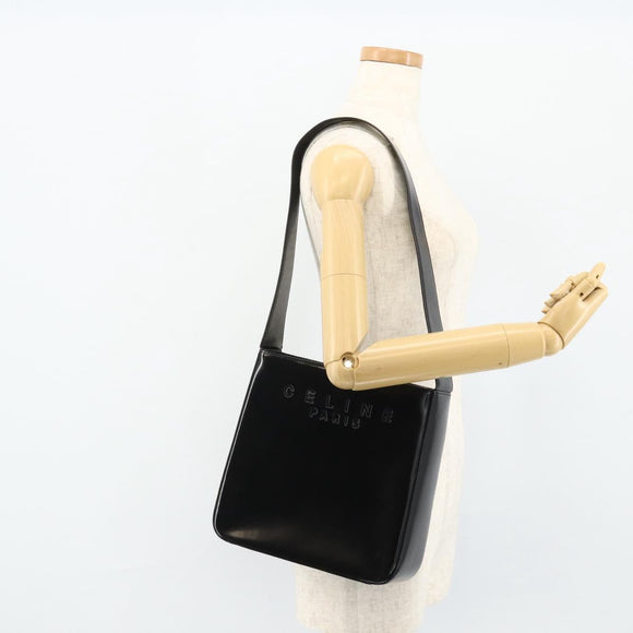 CELINE Shoulder Bag Patent leather Black Gold Auth 175204