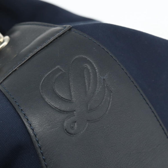 LOEWE Shoulder Bag Canvas Navy Silver Auth 175205