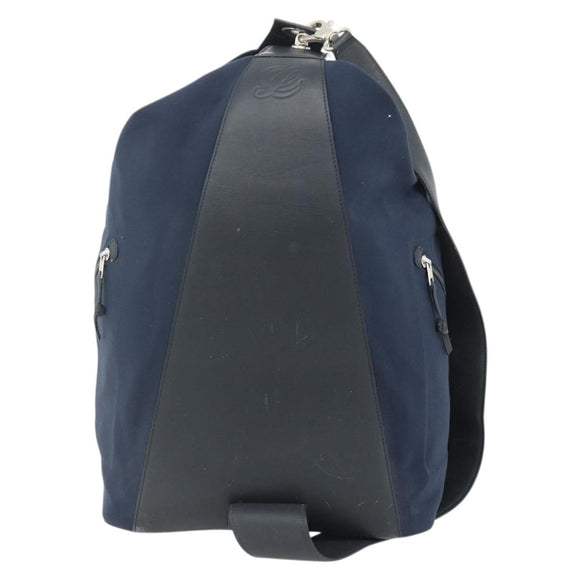 LOEWE Shoulder Bag Canvas Navy Silver Auth 175205