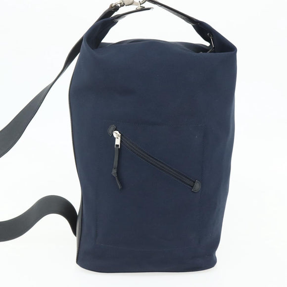 LOEWE Shoulder Bag Canvas Navy Silver Auth 175205