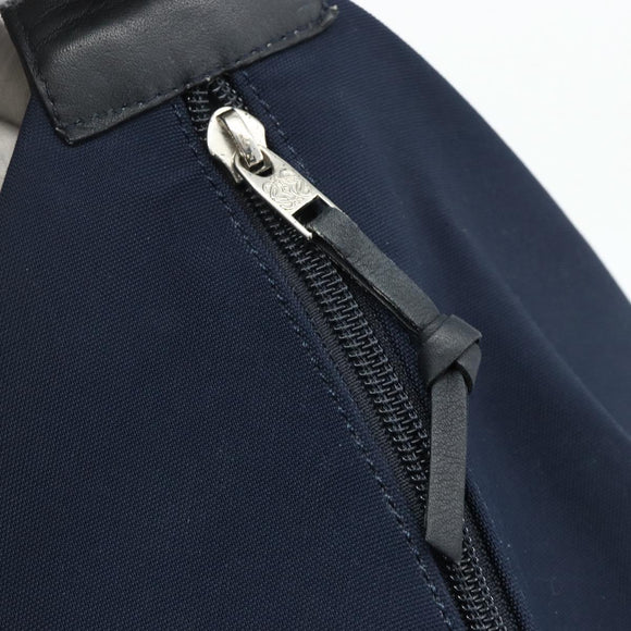LOEWE Shoulder Bag Canvas Navy Silver Auth 175205