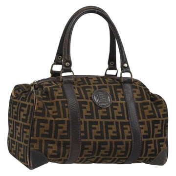 FENDI Zucca Canvas Hand Bag Black Brown Auth 175208