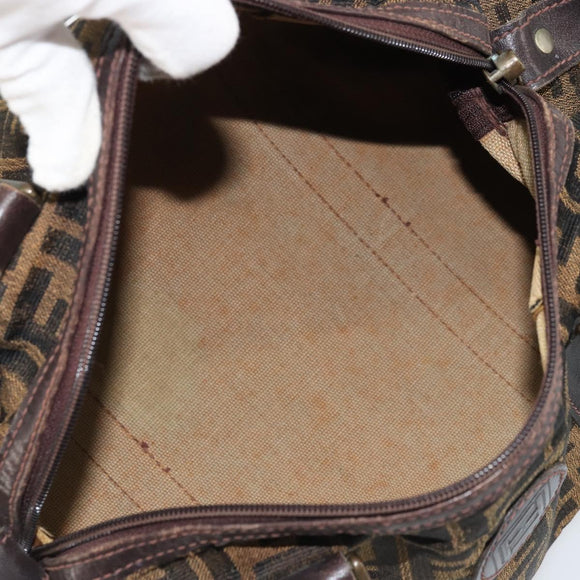 FENDI Zucca Canvas Hand Bag Black Brown Auth 175208