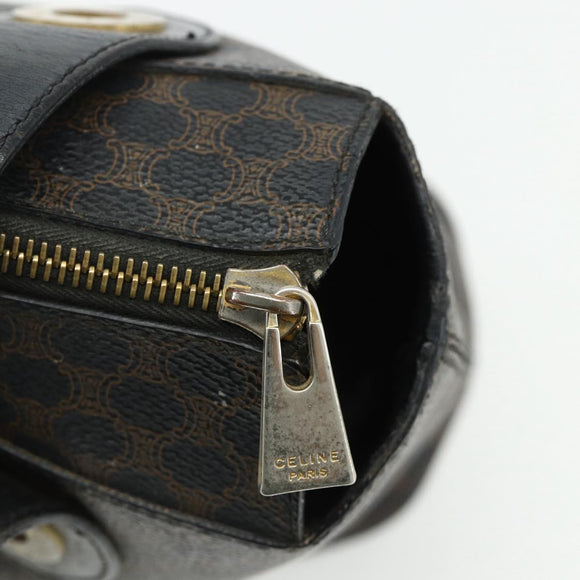 CELINE Macadam Canvas Hand Bag PVC Leather Black Gold Auth 175209