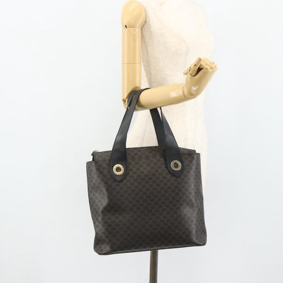 CELINE Macadam Canvas Hand Bag PVC Leather Black Gold Auth 175209
