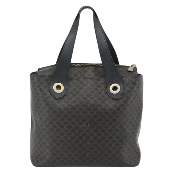 CELINE Macadam Canvas Hand Bag PVC Leather Black Gold Auth 175209