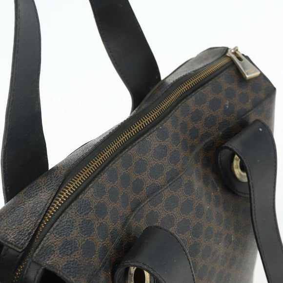 CELINE Macadam Canvas Hand Bag PVC Leather Black Gold Auth 175209