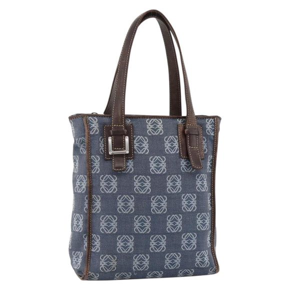 LOEWE Anagram Hand Bag Denim Blue Silver Auth 175210
