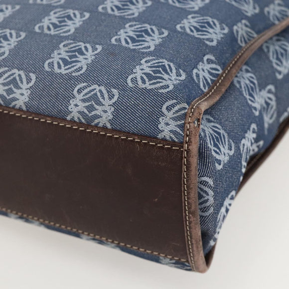 LOEWE Anagram Hand Bag Denim Blue Silver Auth 175210