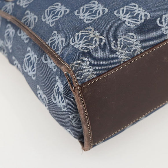 LOEWE Anagram Hand Bag Denim Blue Silver Auth 175210