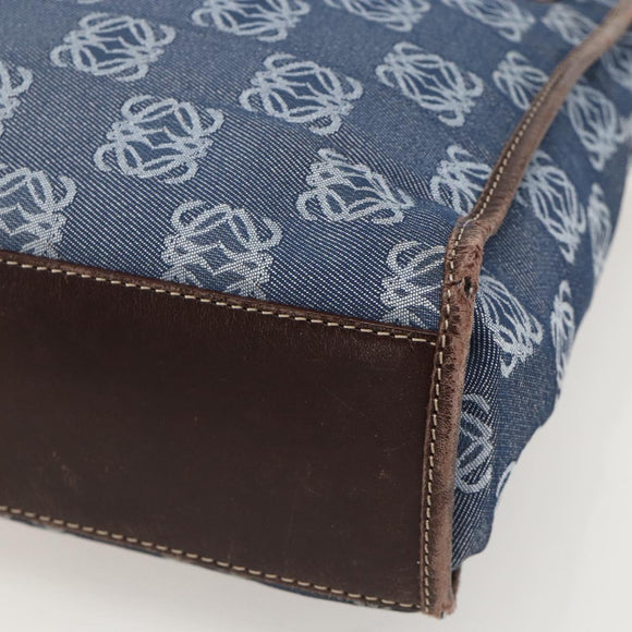 LOEWE Anagram Hand Bag Denim Blue Silver Auth 175210