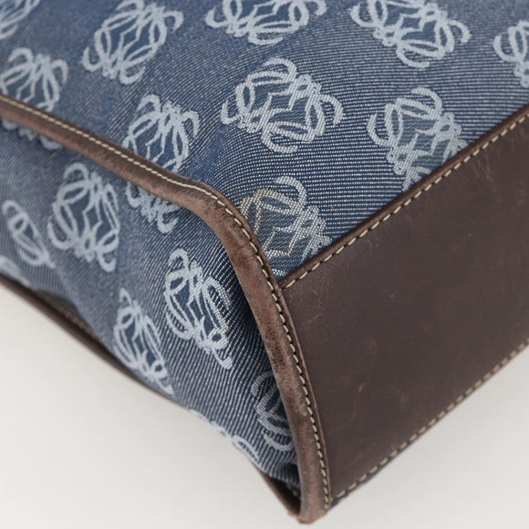 LOEWE Anagram Hand Bag Denim Blue Silver Auth 175210