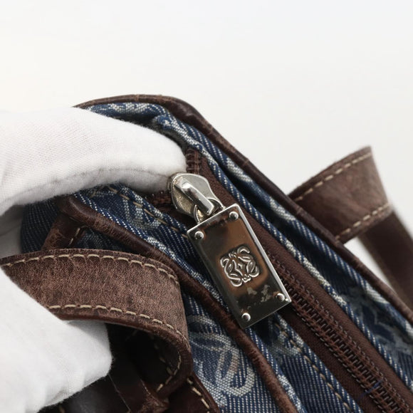 LOEWE Anagram Hand Bag Denim Blue Silver Auth 175210