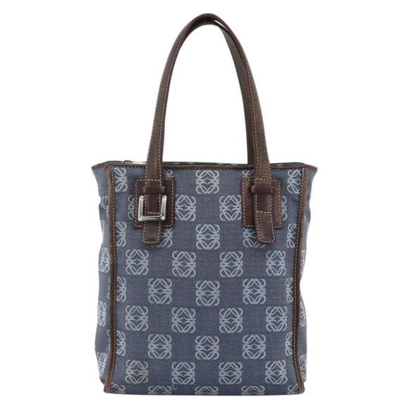 LOEWE Anagram Hand Bag Denim Blue Silver Auth 175210