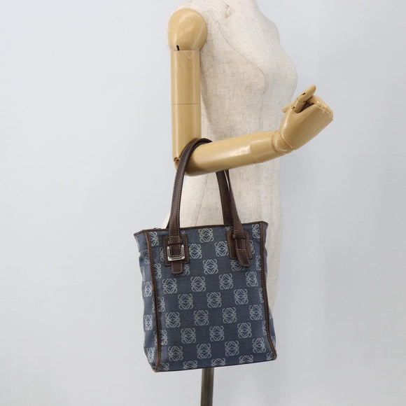 LOEWE Anagram Hand Bag Denim Blue Silver Auth 175210
