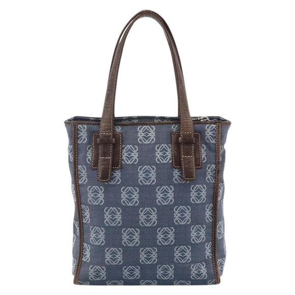 LOEWE Anagram Hand Bag Denim Blue Silver Auth 175210
