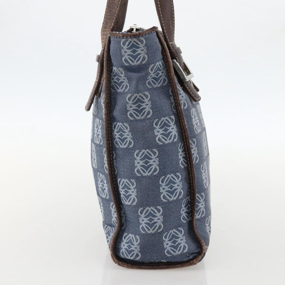 LOEWE Anagram Hand Bag Denim Blue Silver Auth 175210