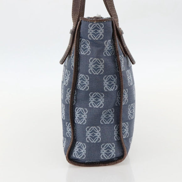 LOEWE Anagram Hand Bag Denim Blue Silver Auth 175210