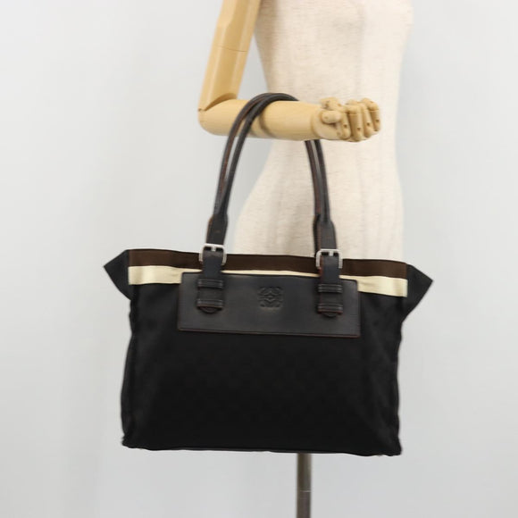 LOEWE Anagram Tote Bag Canvas Black Silver Auth 175211