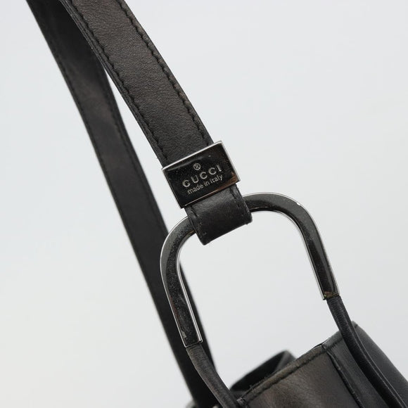 GUCCI Purse Shoulder Bag Leather Black Silver 001 3748 Auth 175212