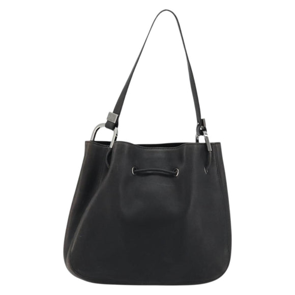 GUCCI Purse Shoulder Bag Leather Black Silver 001 3748 Auth 175212