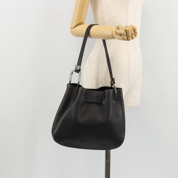 GUCCI Purse Shoulder Bag Leather Black Silver 001 3748 Auth 175212