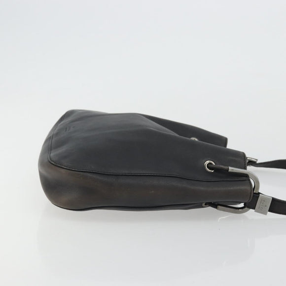 GUCCI Purse Shoulder Bag Leather Black Silver 001 3748 Auth 175212