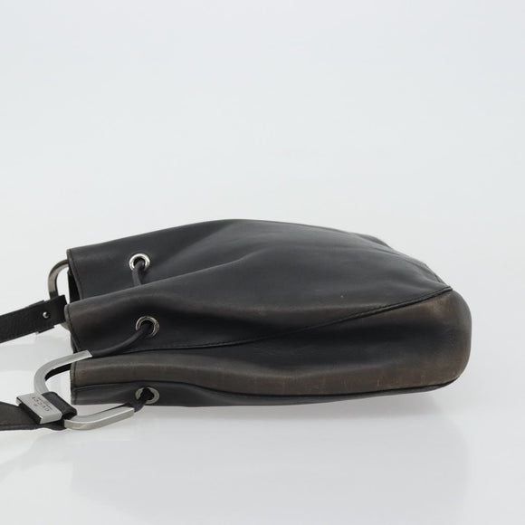 GUCCI Purse Shoulder Bag Leather Black Silver 001 3748 Auth 175212