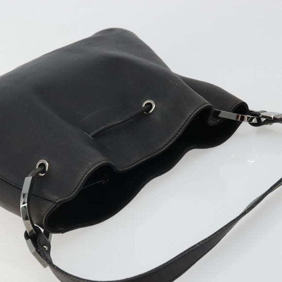 GUCCI Purse Shoulder Bag Leather Black Silver 001 3748 Auth 175212