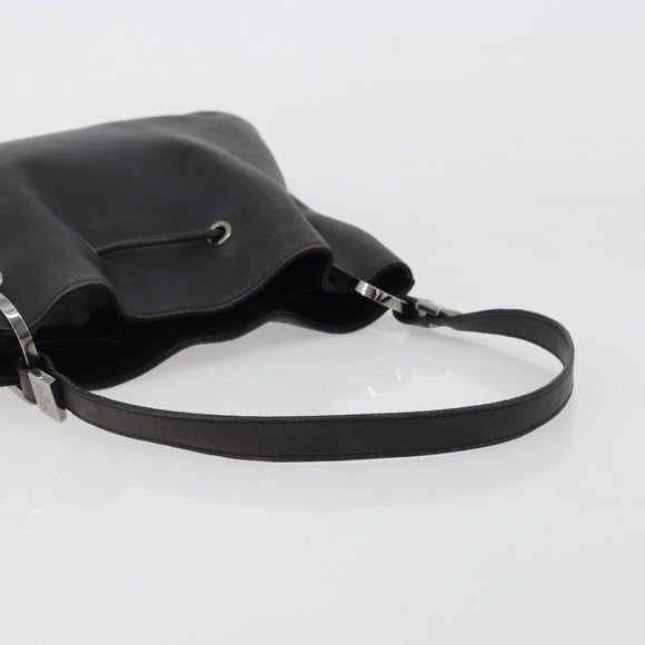 GUCCI Purse Shoulder Bag Leather Black Silver 001 3748 Auth 175212