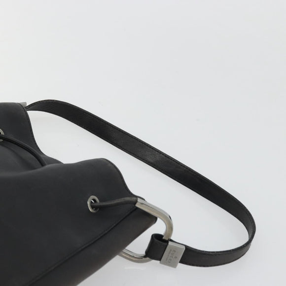 GUCCI Purse Shoulder Bag Leather Black Silver 001 3748 Auth 175212