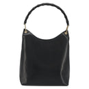 GUCCI Bamboo Shoulder Bag Leather Black Gold Auth 175213-13
