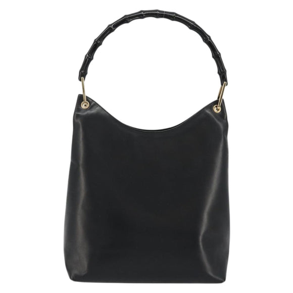 GUCCI Bamboo Shoulder Bag Leather Black Gold Auth 175213