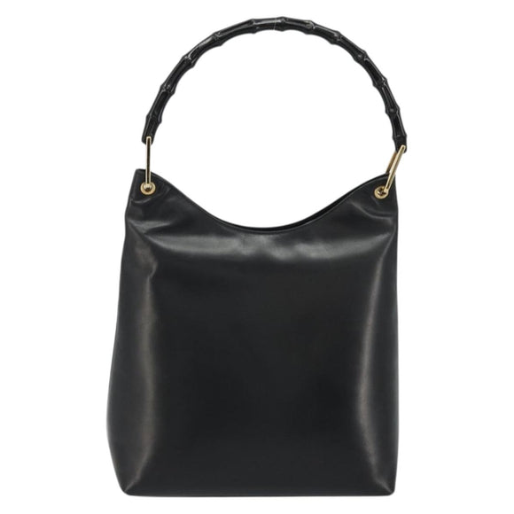 GUCCI Bamboo Shoulder Bag Leather Black Gold Auth 175213