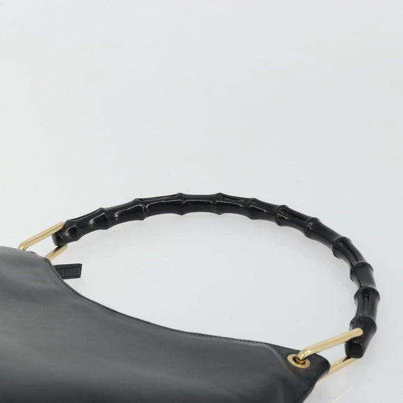 GUCCI Bamboo Shoulder Bag Leather Black Gold Auth 175213