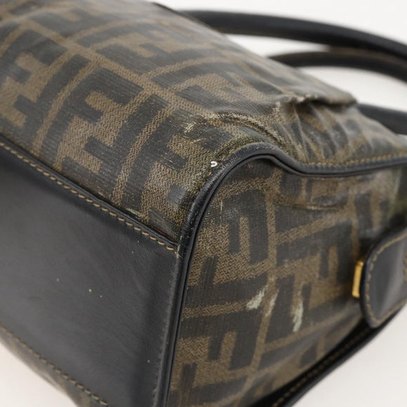 FENDI Zucca Canvas Hand Bag Black Brown Auth 175214