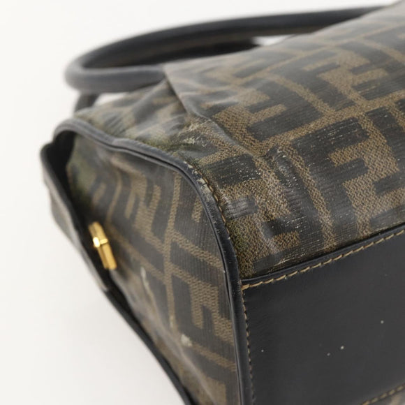 FENDI Zucca Canvas Hand Bag Black Brown Auth 175214