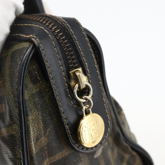 FENDI Zucca Canvas Hand Bag Black Brown Auth 175214