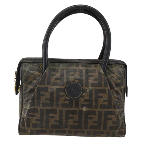 FENDI Zucca Canvas Hand Bag Black Brown Auth 175214