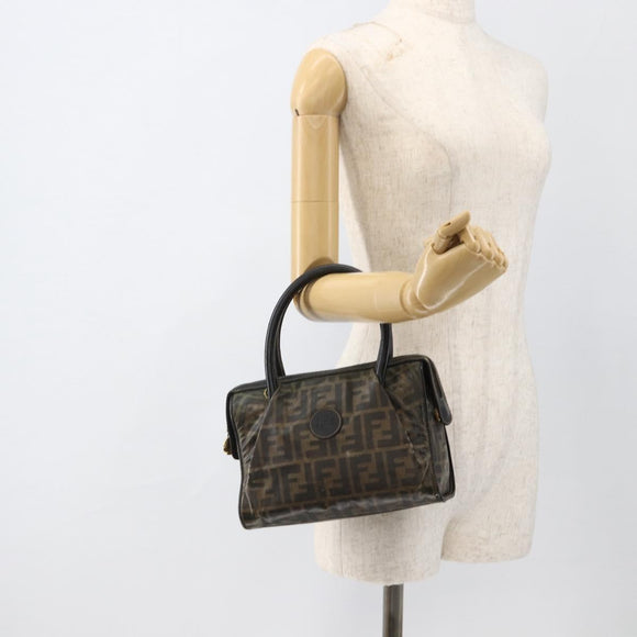 FENDI Zucca Canvas Hand Bag Black Brown Auth 175214