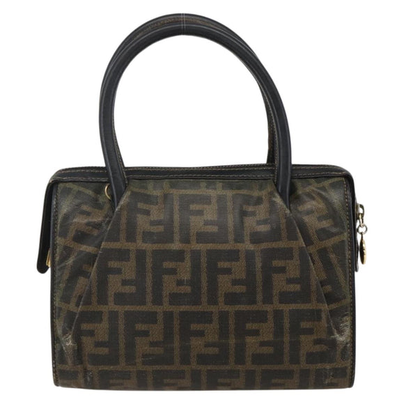 FENDI Zucca Canvas Hand Bag Black Brown Auth 175214