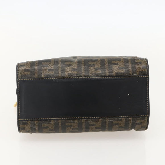 FENDI Zucca Canvas Hand Bag Black Brown Auth 175214
