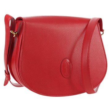 CARTIER Must Line Shoulder Bag Leather Red Gold Auth 175215A