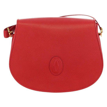 CARTIER Must Line Shoulder Bag Leather Red Gold Auth 175215A - 0